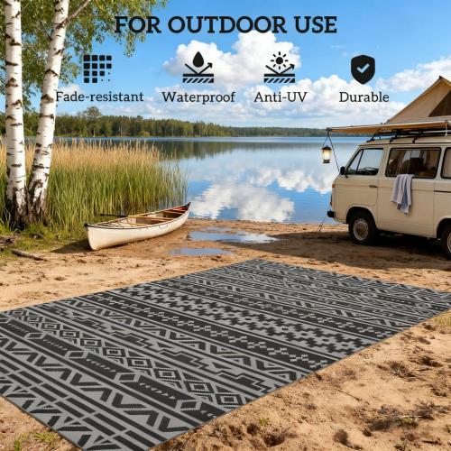 Chic Crate Outdoor Rug, Waterproof Plastic Rug with Carry Bag, for Patio Camping Beach Deck Porch Balcony
