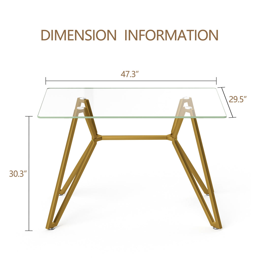 Modern Tempered Glass Dining Table, Rectangular/Round with Metal Legs, Space-Saving Kitchen Table