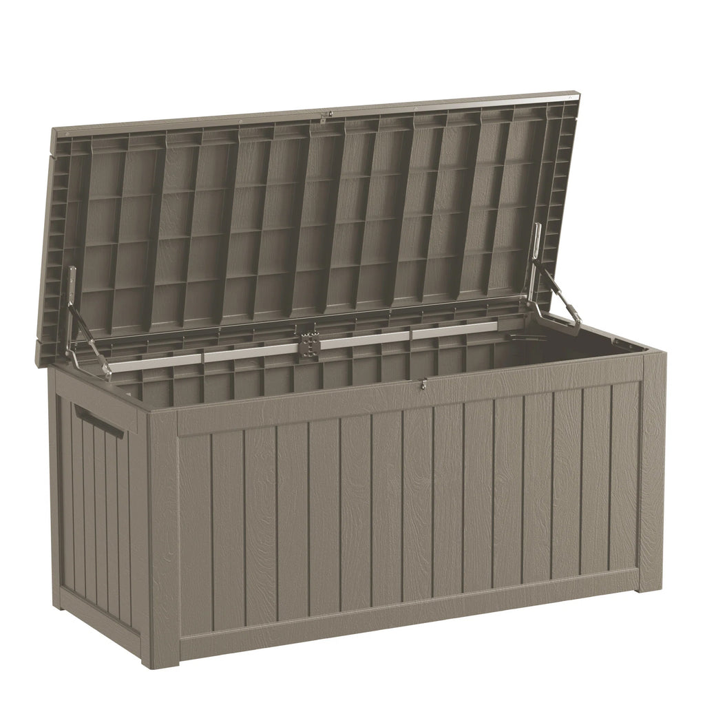 230 Gallon Resin Deck Box, Water-Resistant Lockable Outdoor Storage Box for Patio Organization