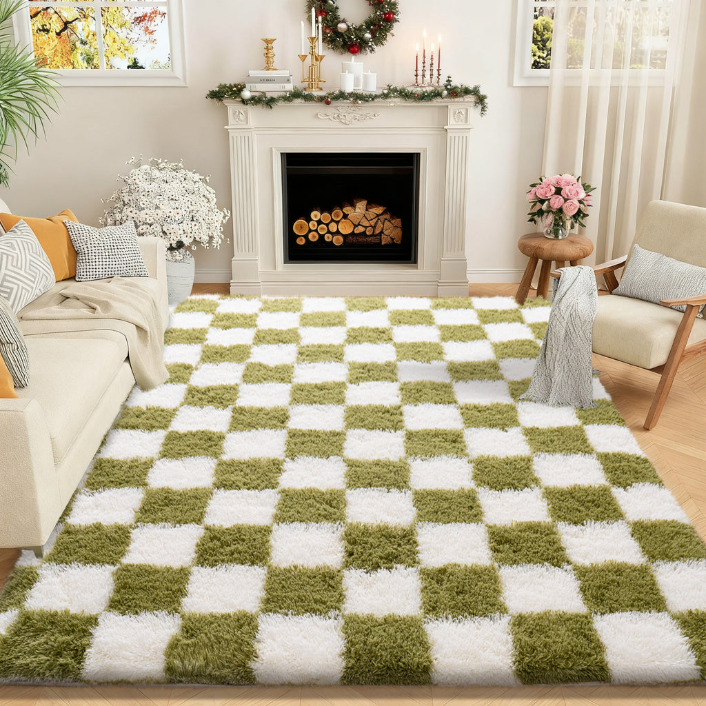 5x7ft Rugs for Living Room, Large Fluffy Dark Green Area Rugs for Bedroom, Soft Carpet Shag Kids Rug Home Decor Aesthetic
