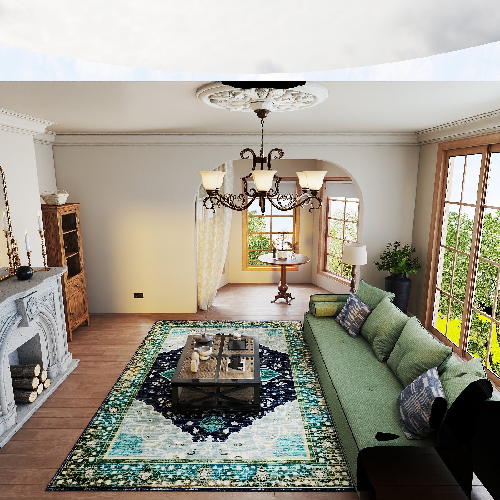 5x7ft Washable Abstract Print Multi-Color Area Rug, Thin Distressed Non-Slip Carpet for Living Room Bedroom,  Home Decor