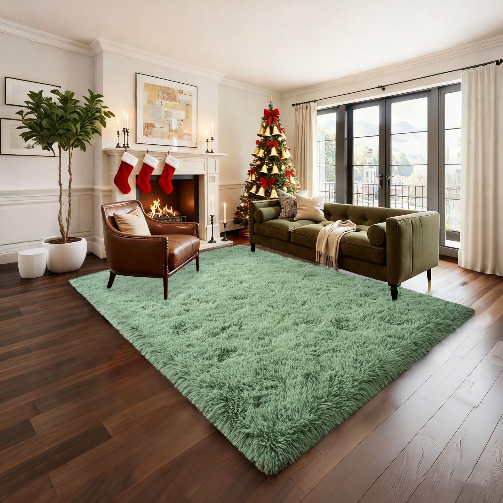 5x7ft Rugs for Living Room, Large Fluffy Dark Green Area Rugs for Bedroom, Soft Carpet Shag Kids Rug Home Decor Aesthetic
