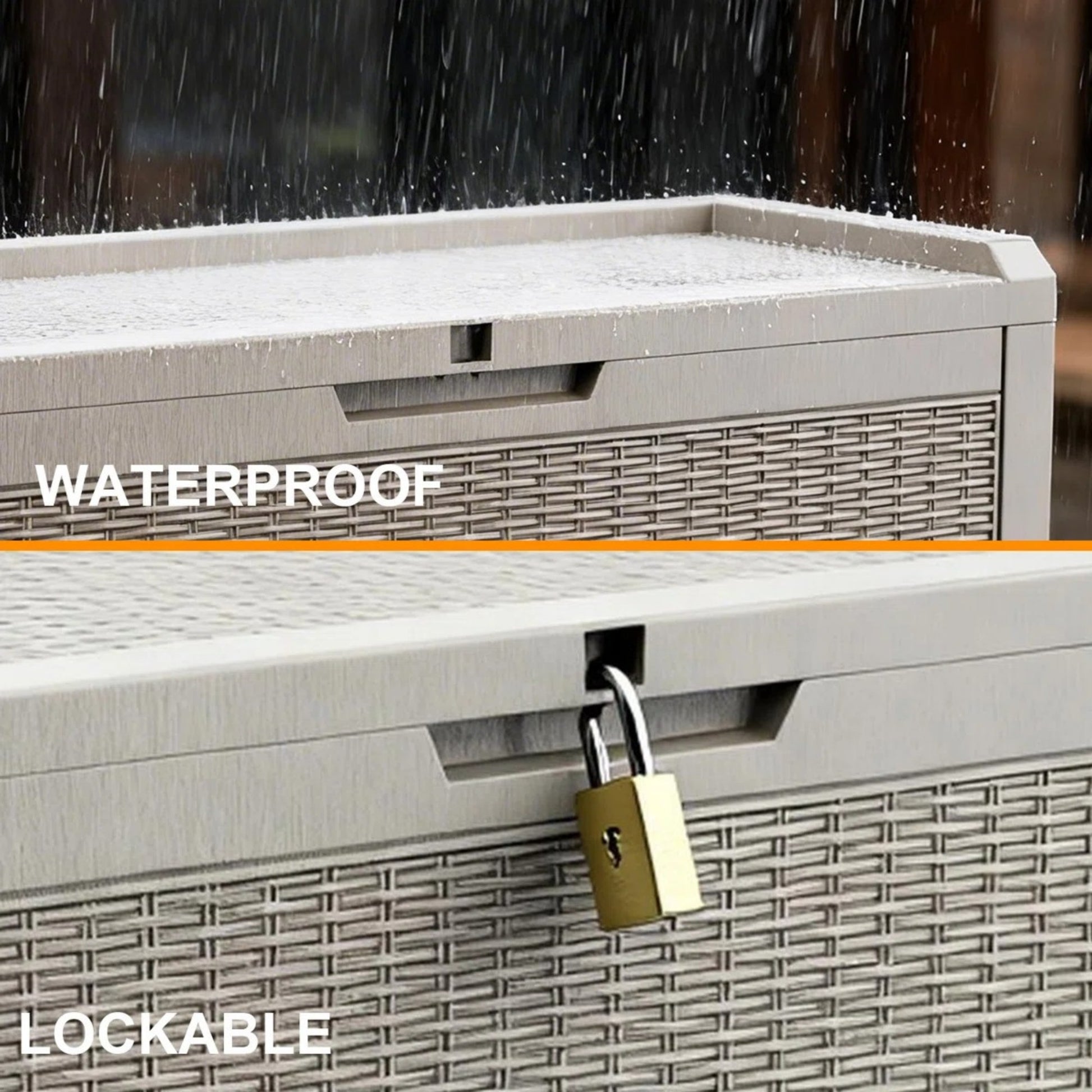 60 Gallon Outdoor Deck Box, Water-Resistant Resin Storage Box with Lockable Lid for Patio