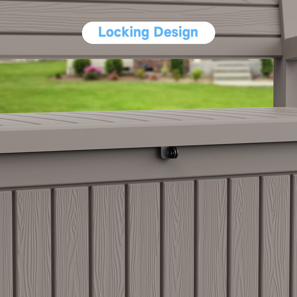 70 Gallon Deck Box, Outdoor Resin Storage Bench with Lid, Durable Patio Storage Box for Organization
