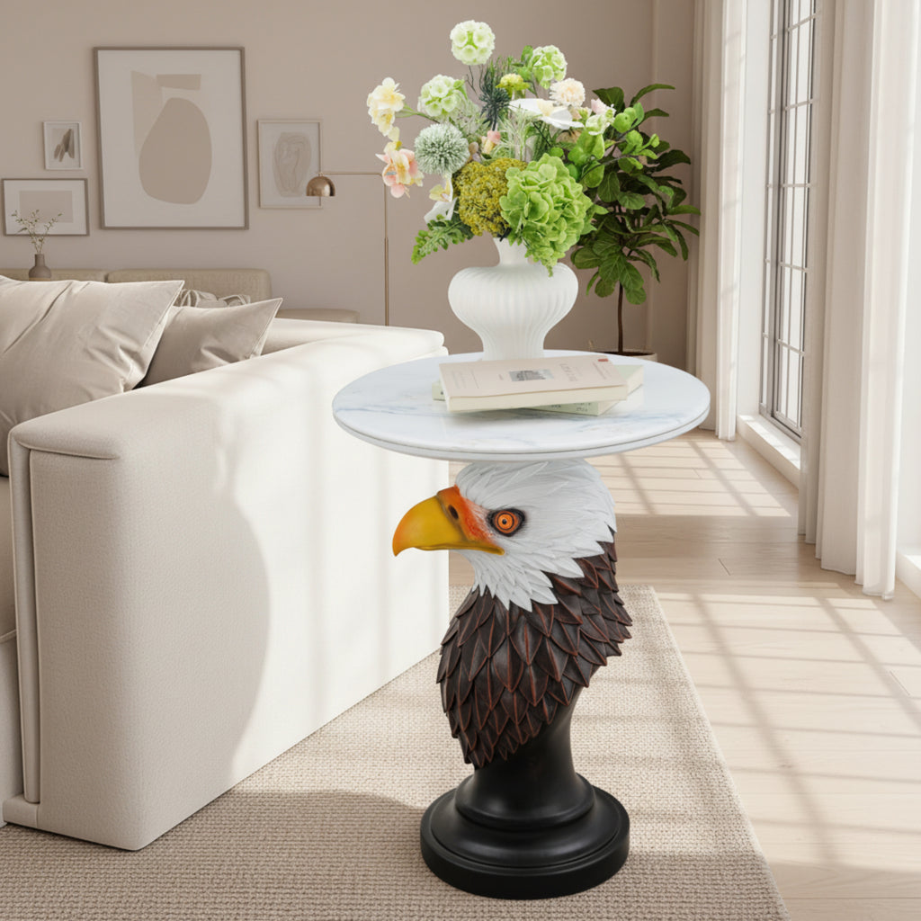 Eagle Head Accent Table, Animal Statue End Table for Living Room Home Decor