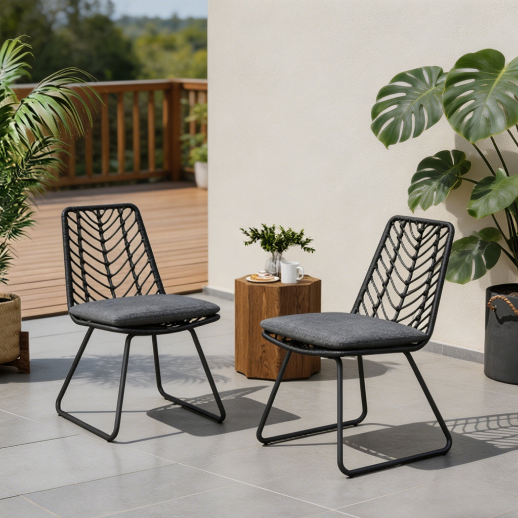 Modern Patio Dining Chairs Set of 2 Rattan Woven Armchairs with Seat Cushions