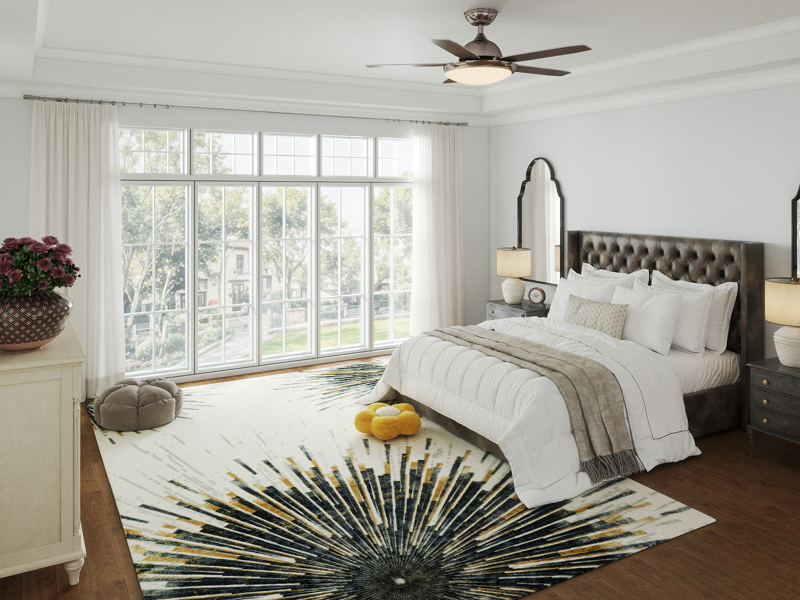 5x7ft Washable Abstract Print Multi-Color Area Rug, Thin Distressed Non-Slip Carpet for Living Room Bedroom,  Home Decor