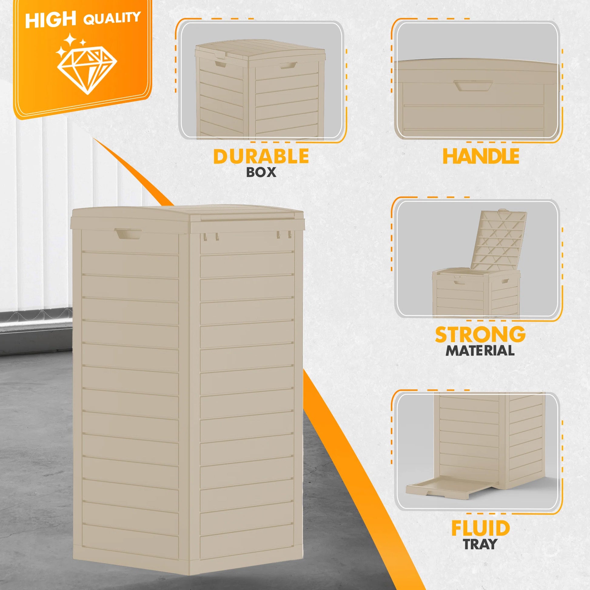 31 Gallon Outdoor Trash & Recycling Bin, Resin Deck Box with Manual Lift Lid for Garbage Storage