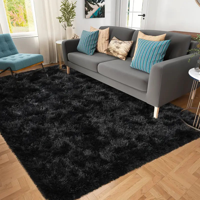 Black Shag Rug, Extra Soft 1.7" Plush Mat, Non-Slip, 100% Polyester for Bedroom or Living Room