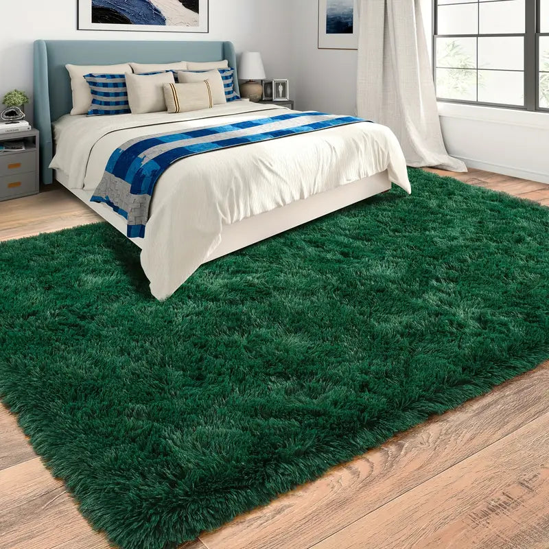 Dark Green Shag Rug, Ultra Soft 1.7" Thick, Non-Slip Backing, for Bedroom or Living Room