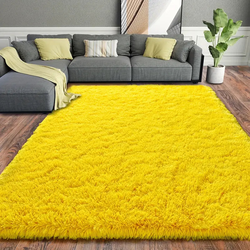 Bright Yellow Shag Rug, Ultra Soft 1.7" Thick, Non-Slip Backing, for Bedroom or Living Room