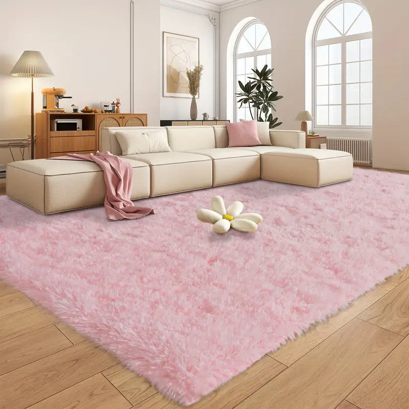 Blush Pink Shag Rug Ultra-Soft 1.7" Thick Non-Slip with Grip Pads for Bedroom or Office