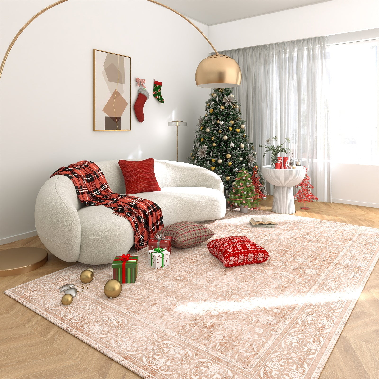 8x10 Washable Vintage Floral Area Rugs for Living Room, Soft Low Pile Non Slip Rug for Kitchen Laundry Room Playroom