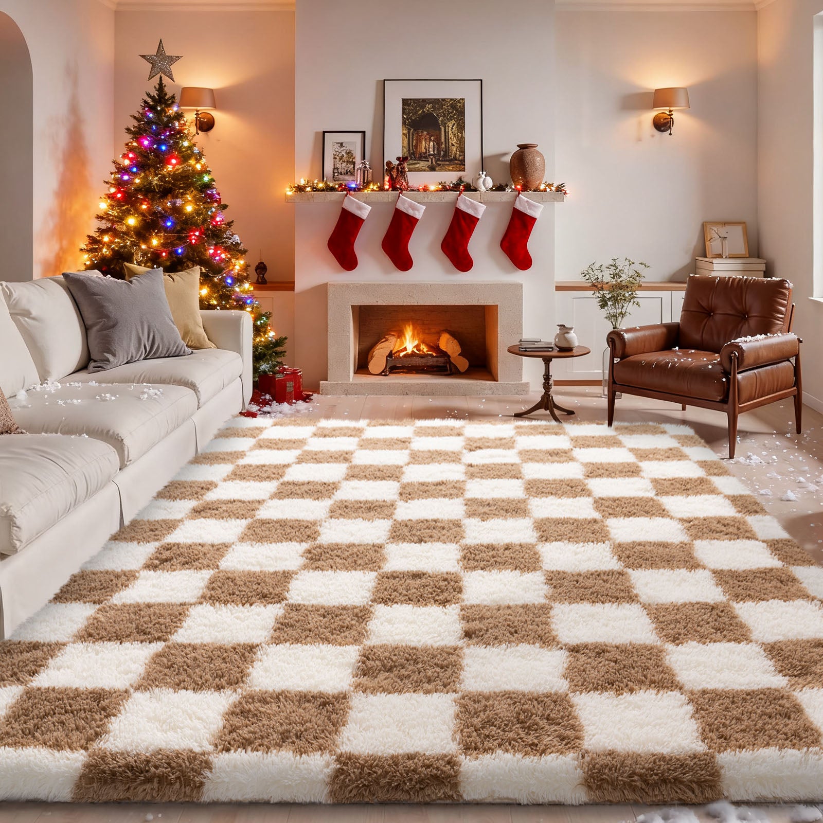 5x7 Feet Checkered Area Rugs For Living Room, Black Modern Super Soft Fluffy Rugs for Bedroom Home Aesthetic Decor