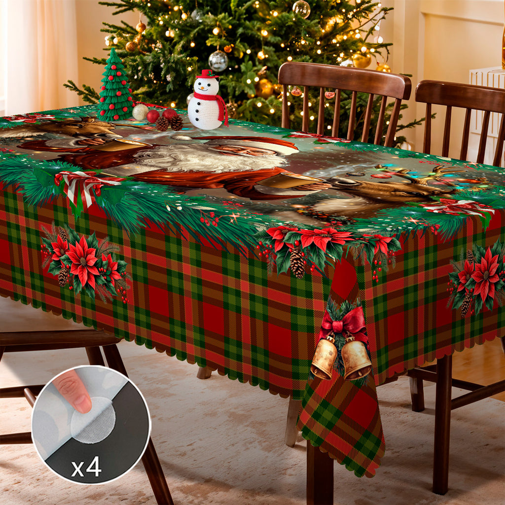 Merry Christmas Tablecloth, Snowman Santa Claus Christmas tree Stain-Resistant Dining Table Cover for Holiday Decor