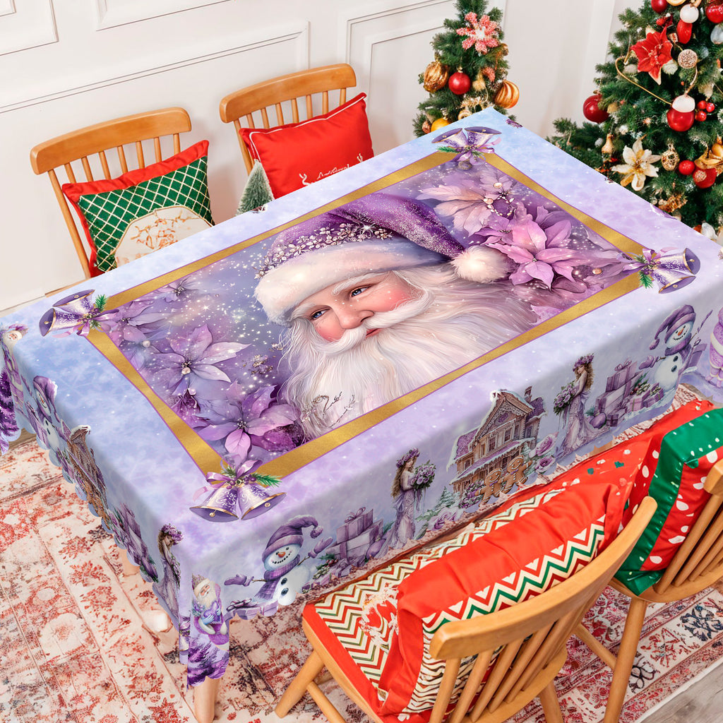 Christmas Tablecloth with Santa, Reindeer and Snowman Designs, Dustproof Dining Table Cover for Festive Holiday Decor