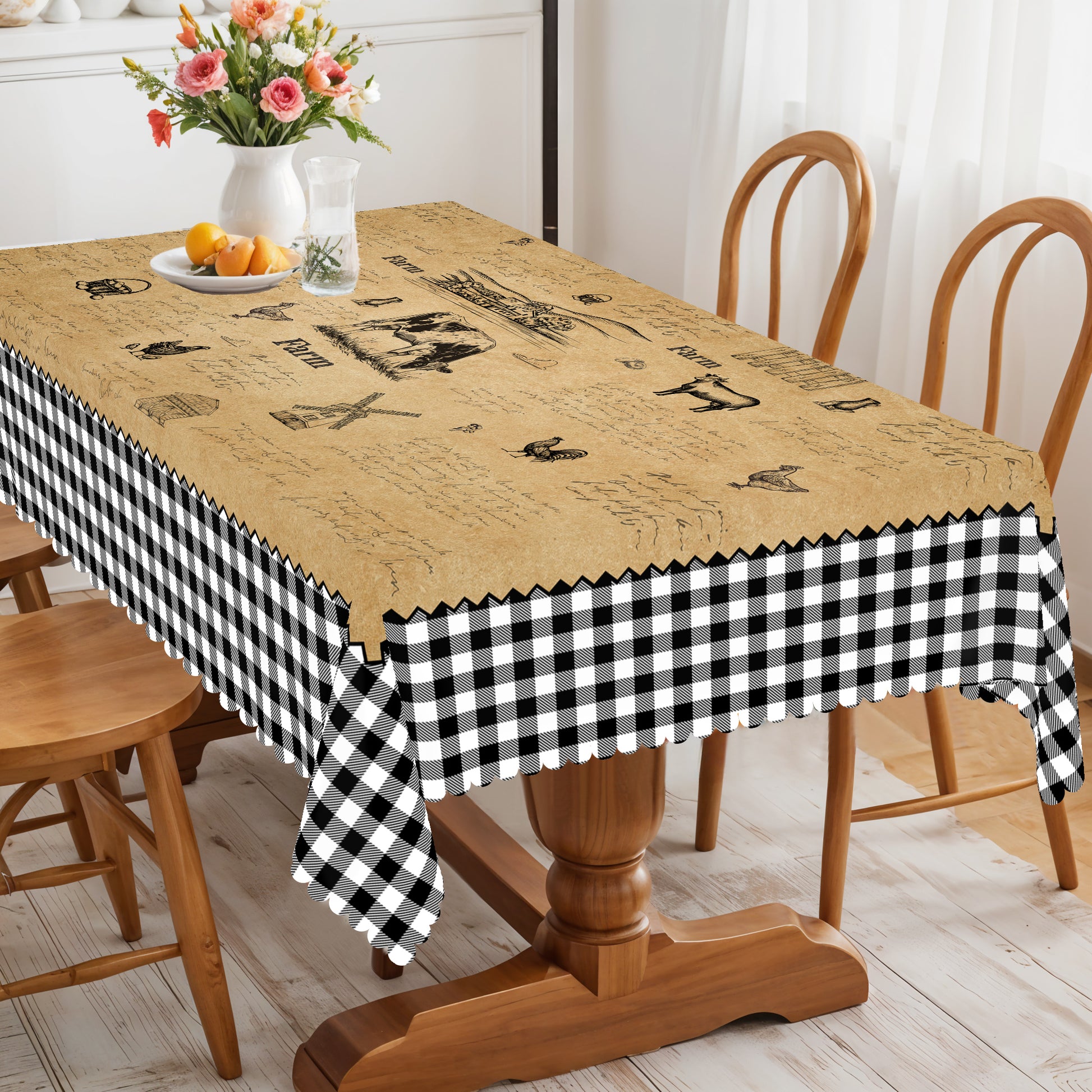 Farmhouse Tablecloth Vintage Style Chicken Cat Table Cover Farmhouse Animal Decor Tablecloth for Kitchen Dining Party