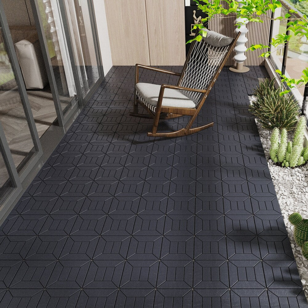 Chic Crate 44 Pack 12'' Interlocking Plastic Deck Tiles – Dark Gray, Waterproof