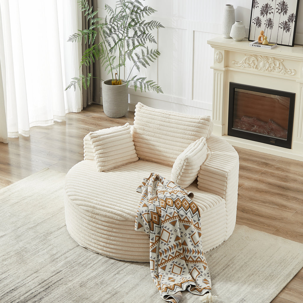 Plush Corduroy Sleeper Chair No Assembly Comfortable Single Sofa for Home Living Space