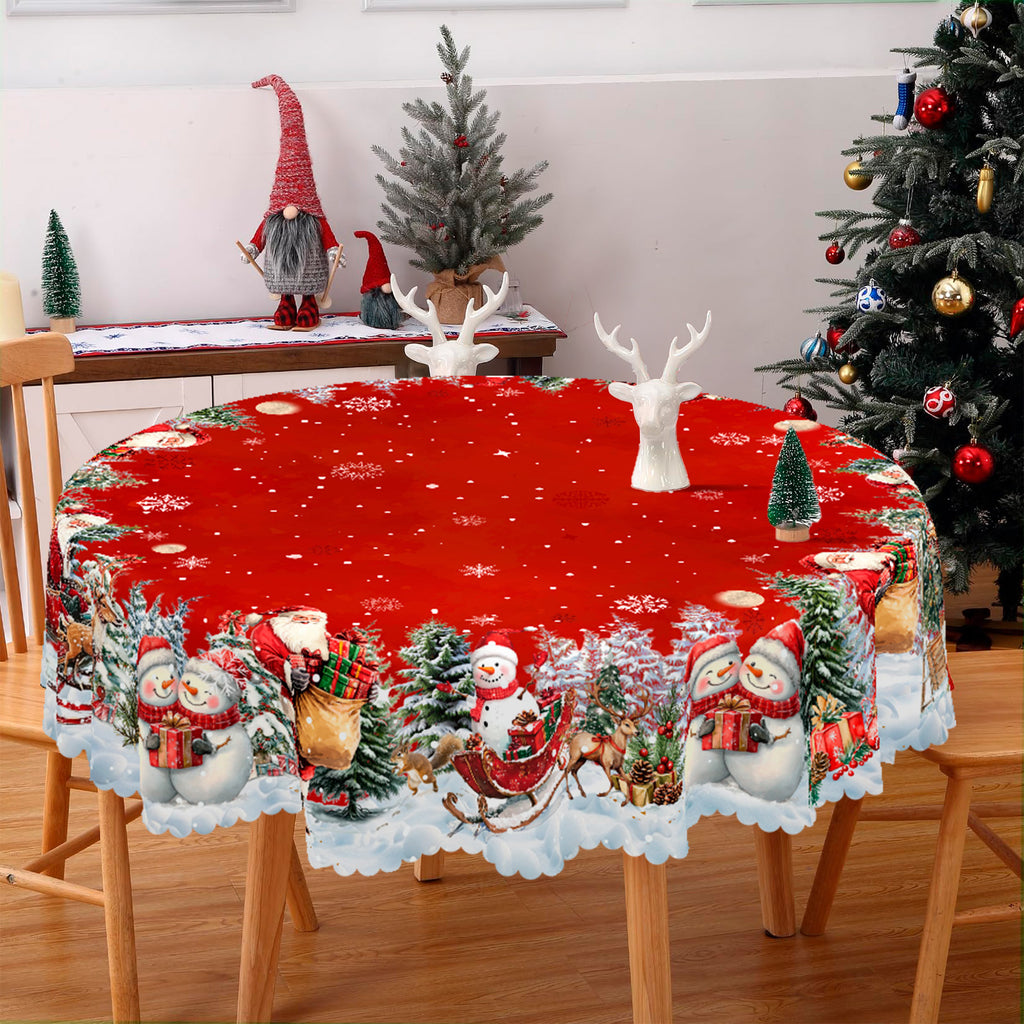 Christmas Tablecloth, Santa Claus and Christmas tree Stain-Resistant Table Cover for Dining Table Holiday Decoration