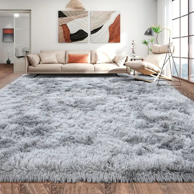 Tie-Dyed Gray Shag Rug, Ultra Soft 1.7" Plush, Non-Slip, 100% Polyester for Bedroom or Living Room