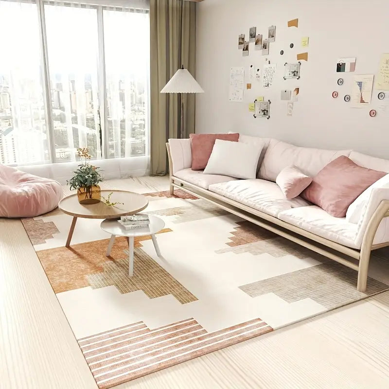 Modern Geometric Orange Area Rug, Low Pile Washable Non-Slip Polyester Mat for Entryway & Living Room