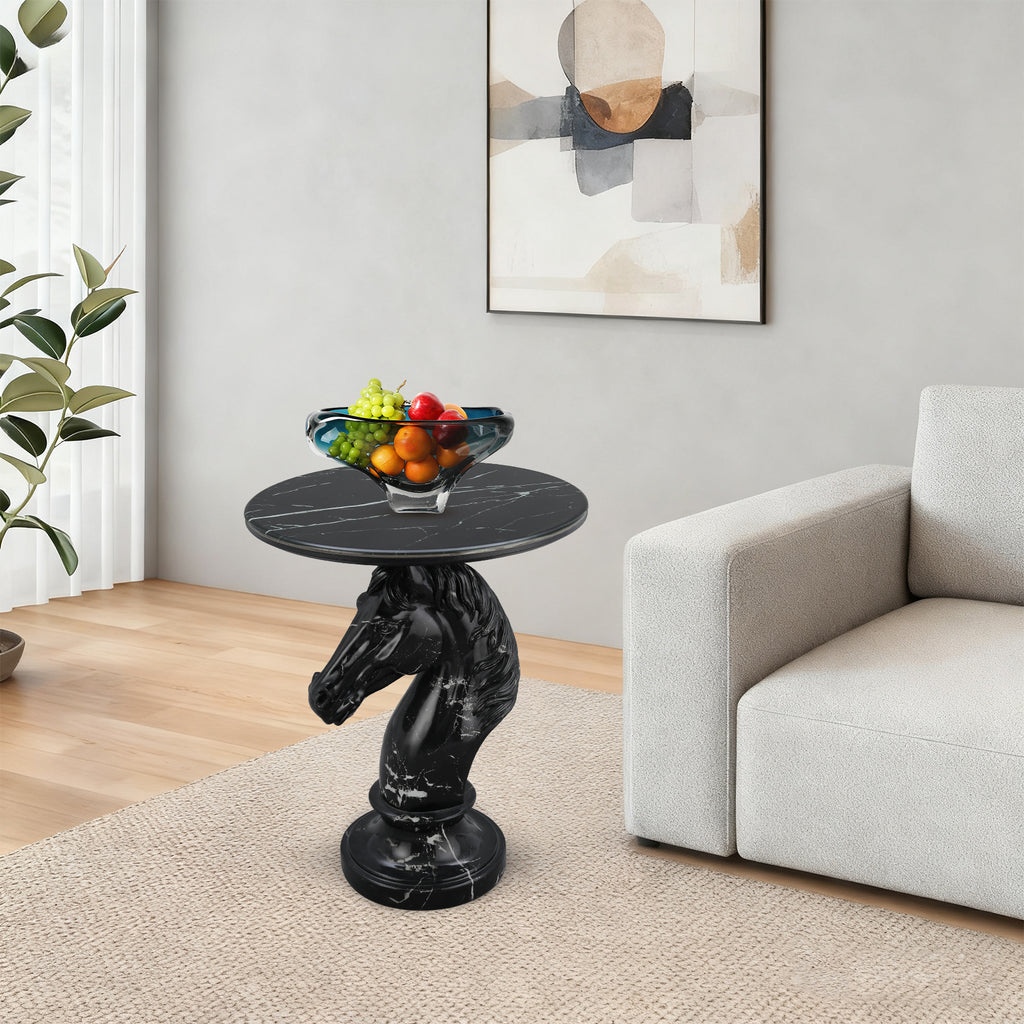 Black Horse Head Accent Table, Animal Statue End Table for Living Room