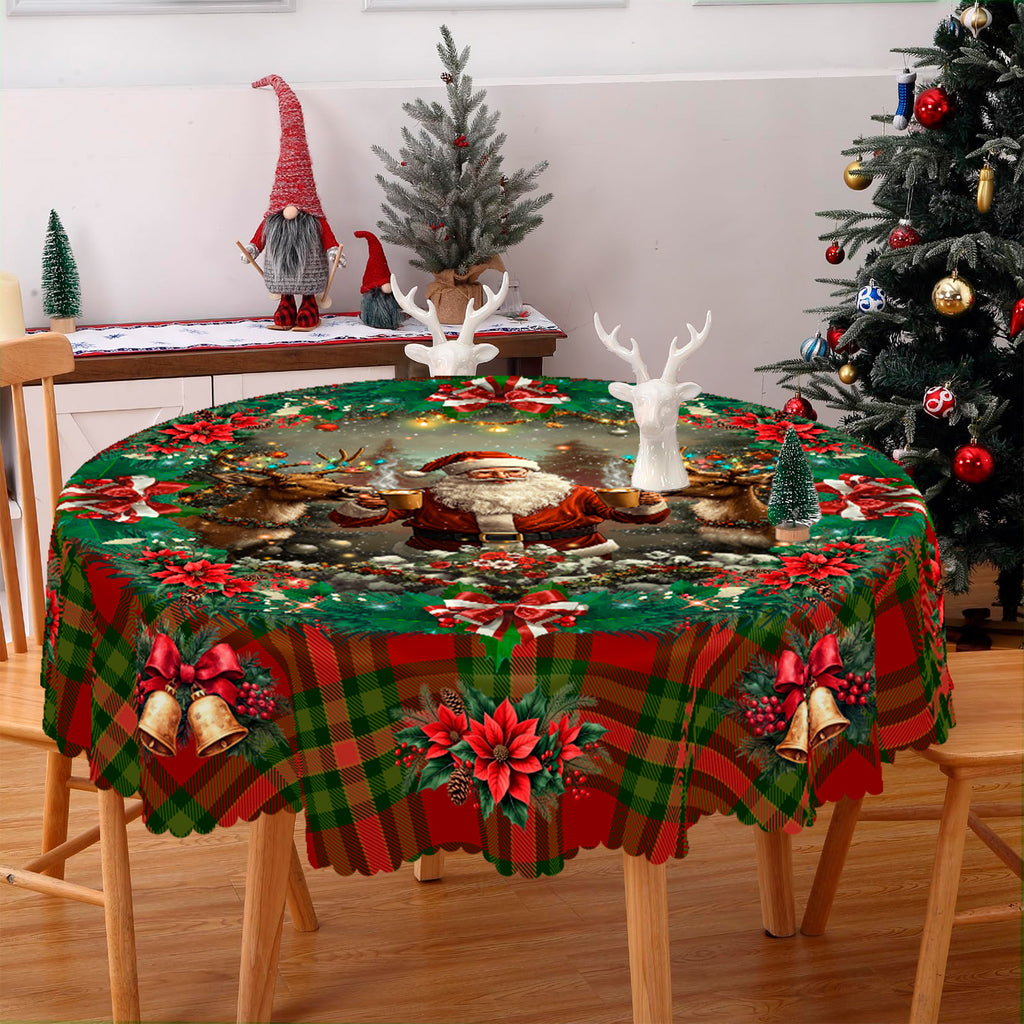 Merry Christmas Tablecloth, Snowman Santa Claus Christmas tree Stain-Resistant Dining Table Cover for Holiday Decor