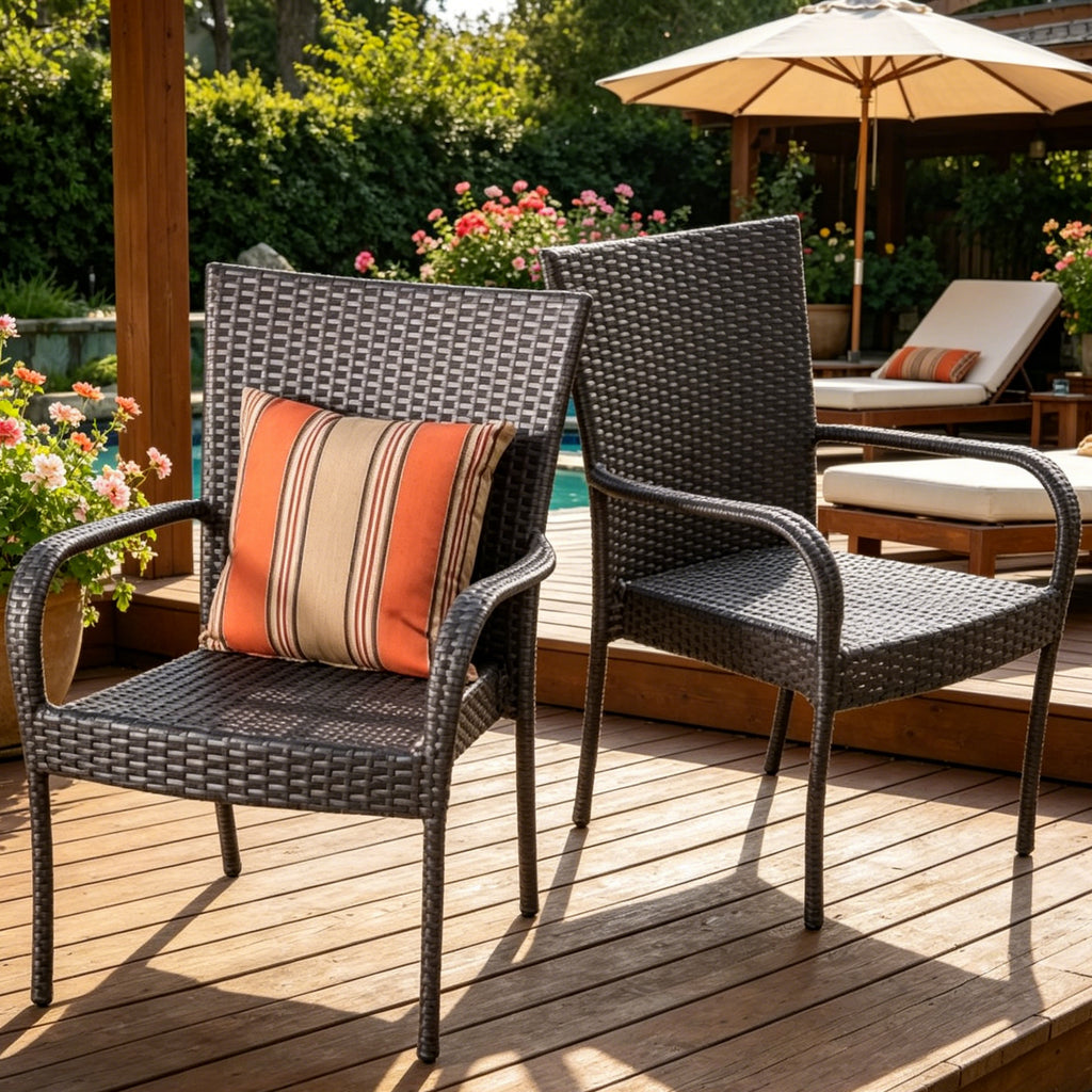Hand-Woven PE Wicker Stacking Chairs for Modern Outdoor Dining & Garden