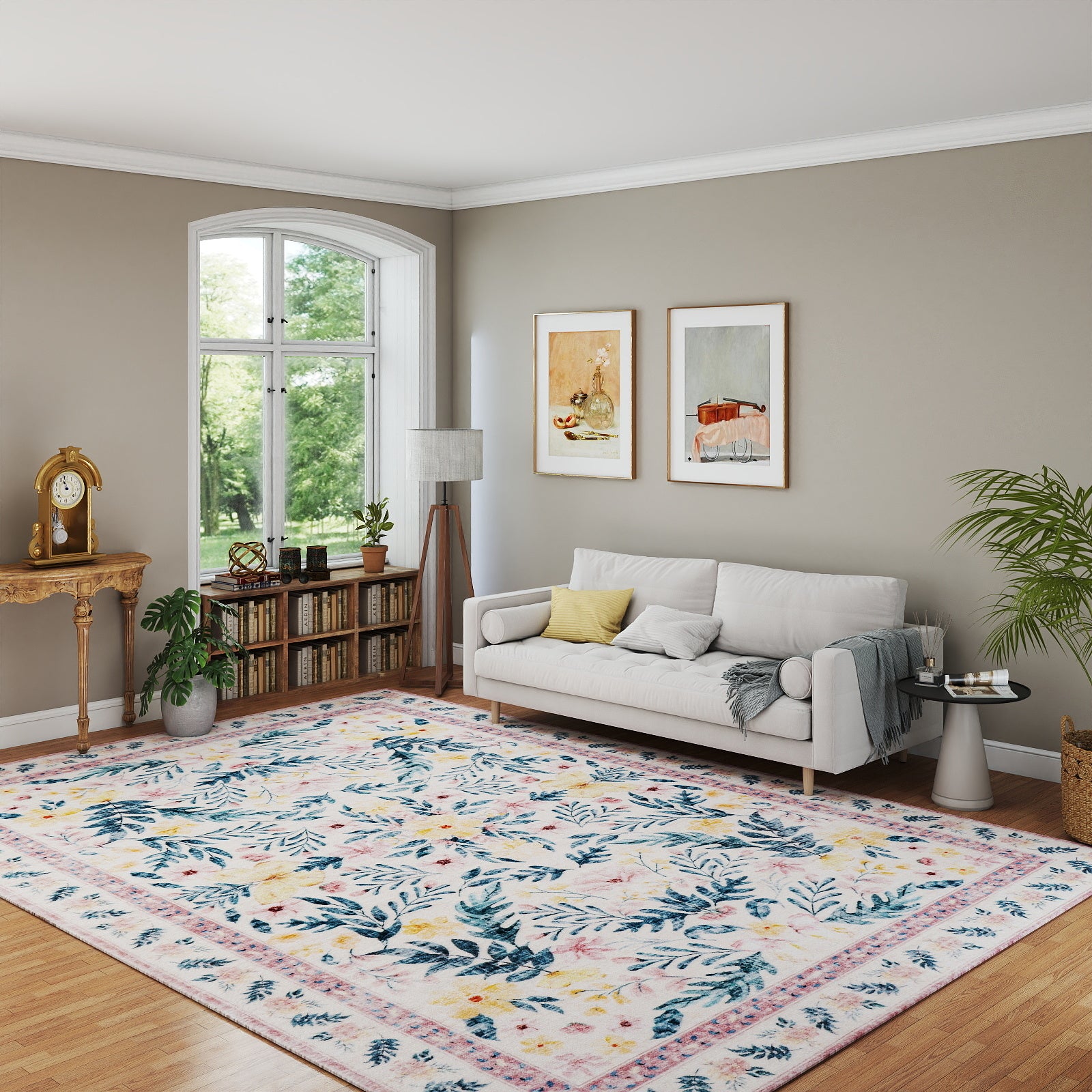 5x7ft Washable Abstract Print Multi-Color Area Rug, Thin Distressed Non-Slip Carpet for Living Room Bedroom,  Home Decor