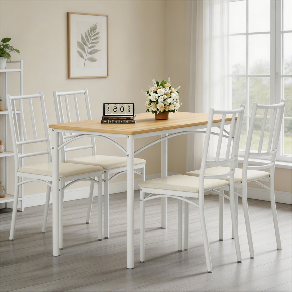Industrial Dining Table Set with 4 Benches, Multi-Functional Kitchen Breakfast Table