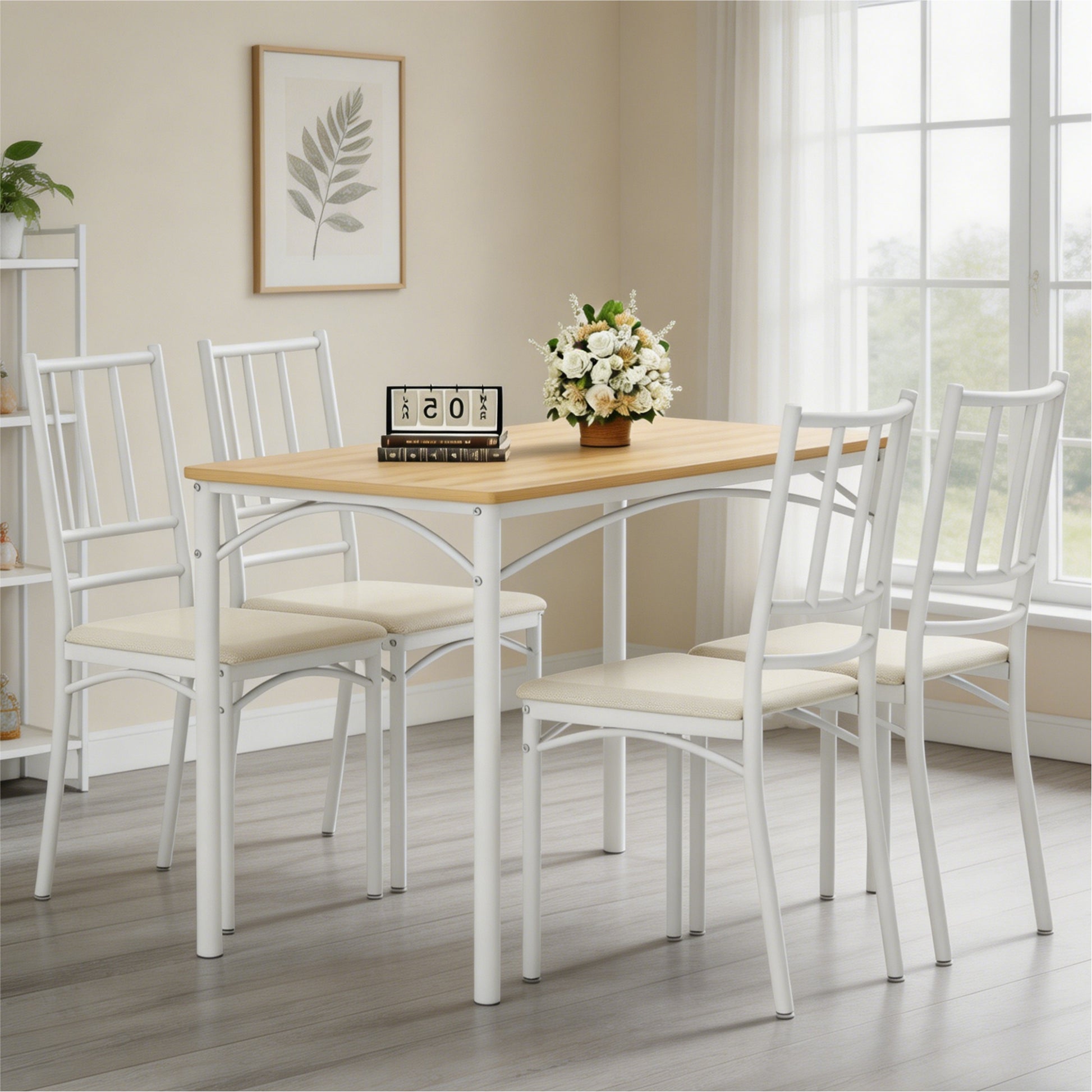 Industrial Dining Table Set with 4 Benches, Multi-Functional Kitchen Breakfast Table