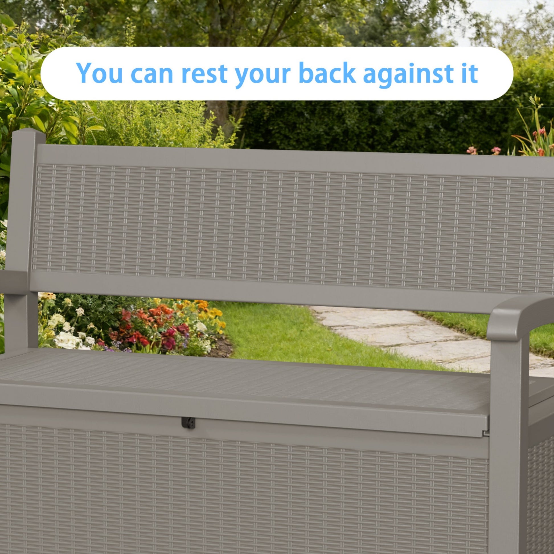 70 Gallon Deck Box, Outdoor Resin Storage Bench with Lid, Durable Patio Storage Box for Organization