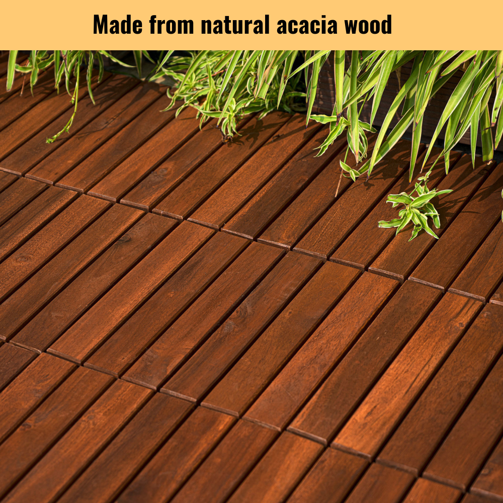 Chic Crate 10Pack 12in Striped Deck Tiles – Interlocking Brown Acacia Hardwood Flooring