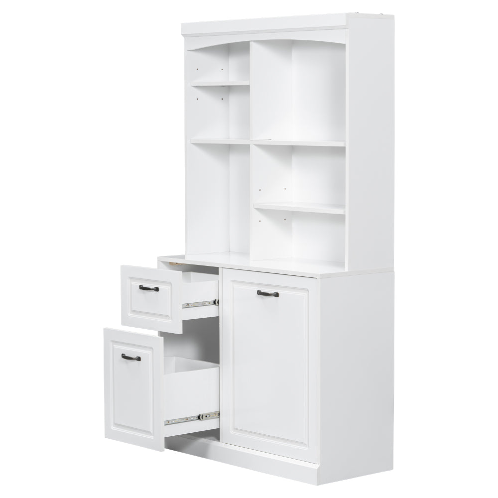 Chic Crate White Bathroom Tilt-Out Hamper Cabinet – 70.9" Tall Freestanding Organizer | Adjustable Shelves & Drawers | Steel Handles