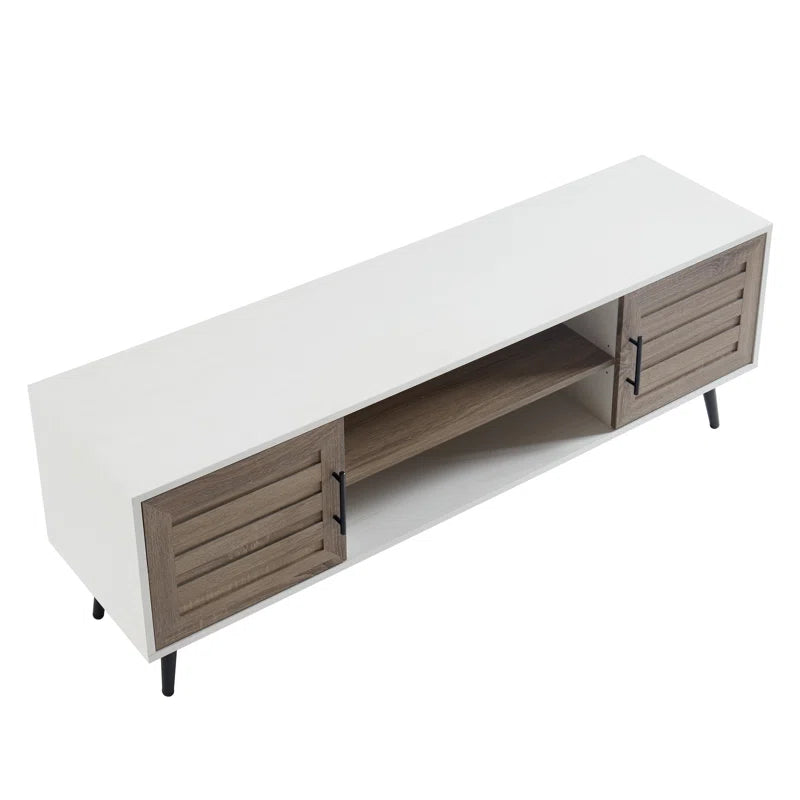 Chic Crate - Bryner White Walnut Mid-Century TV Stand for TVs Up to 65" with Storage & Cable Management