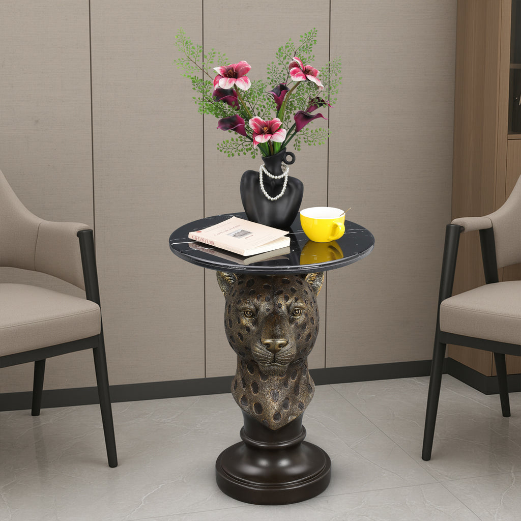 Leopard Head Accent Table, Animal Statue End Table for Living Room Home Decor