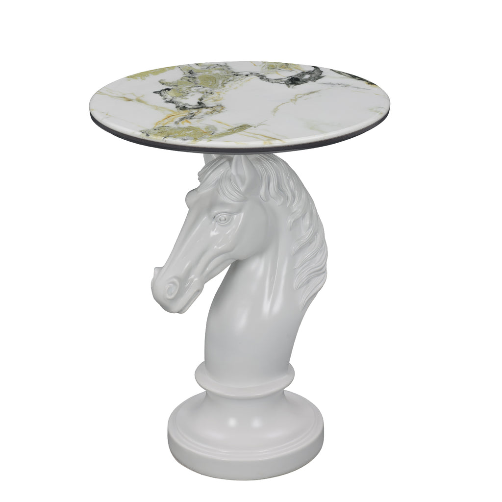 White Horse Head Accent Table, Animal Statue End Table for Living Room