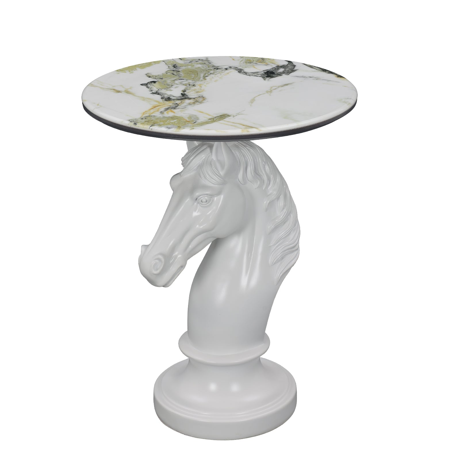 White Horse Head Accent Table, Animal Statue End Table for Living Room