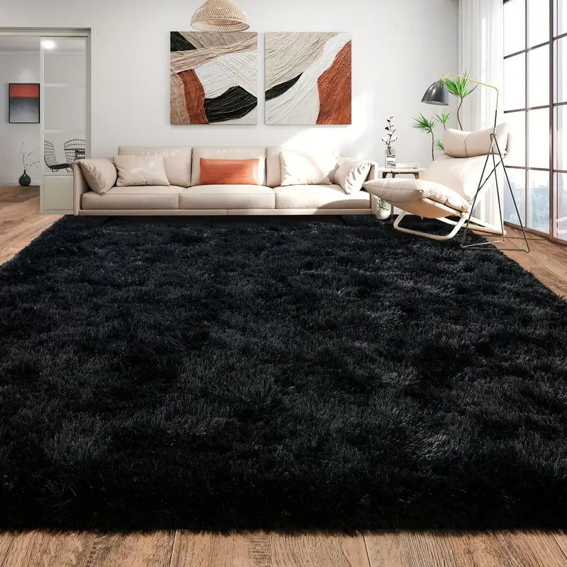 Black Shag Rug, Extra Soft 1.7" Plush Mat, Non-Slip, 100% Polyester for Bedroom or Living Room