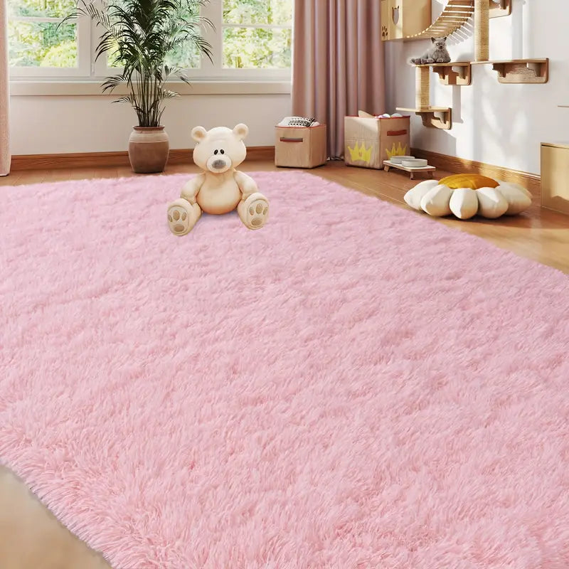 Blush Pink Shag Rug Ultra-Soft 1.7" Thick Non-Slip with Grip Pads for Bedroom or Office