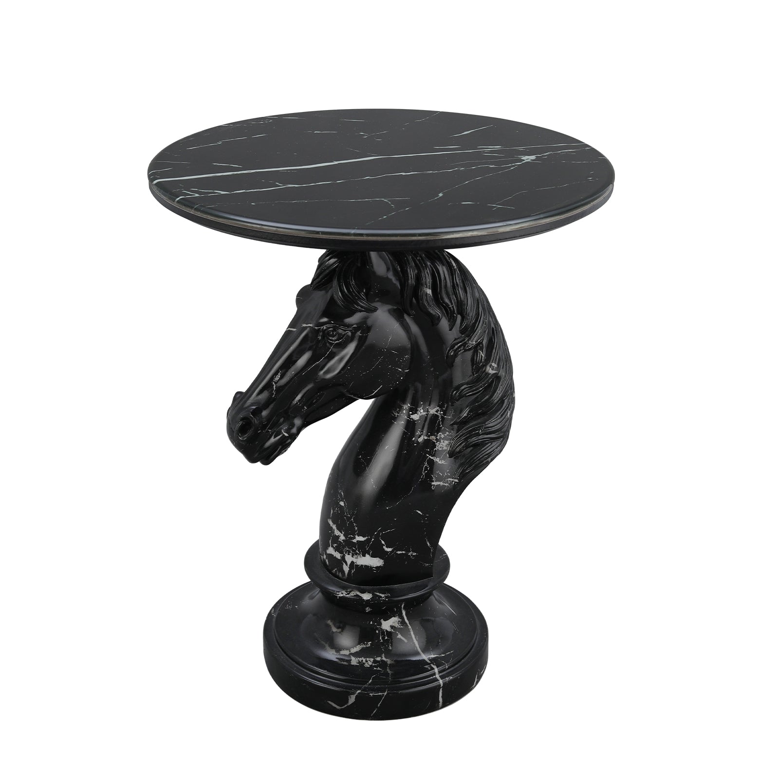 Black Horse Head Accent Table, Animal Statue End Table for Living Room