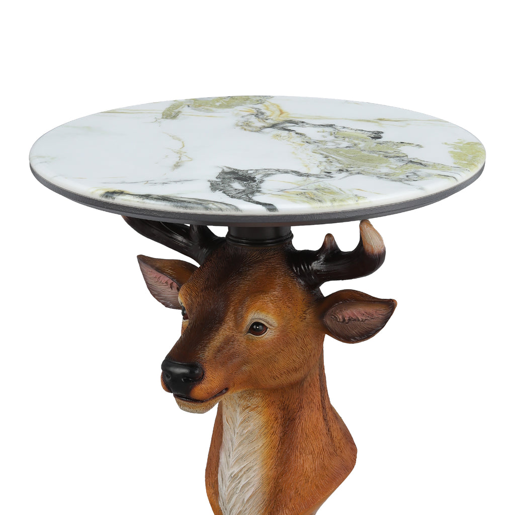 Deer Head Accent Table, Animal Statue End Table for Living Room Home Decor
