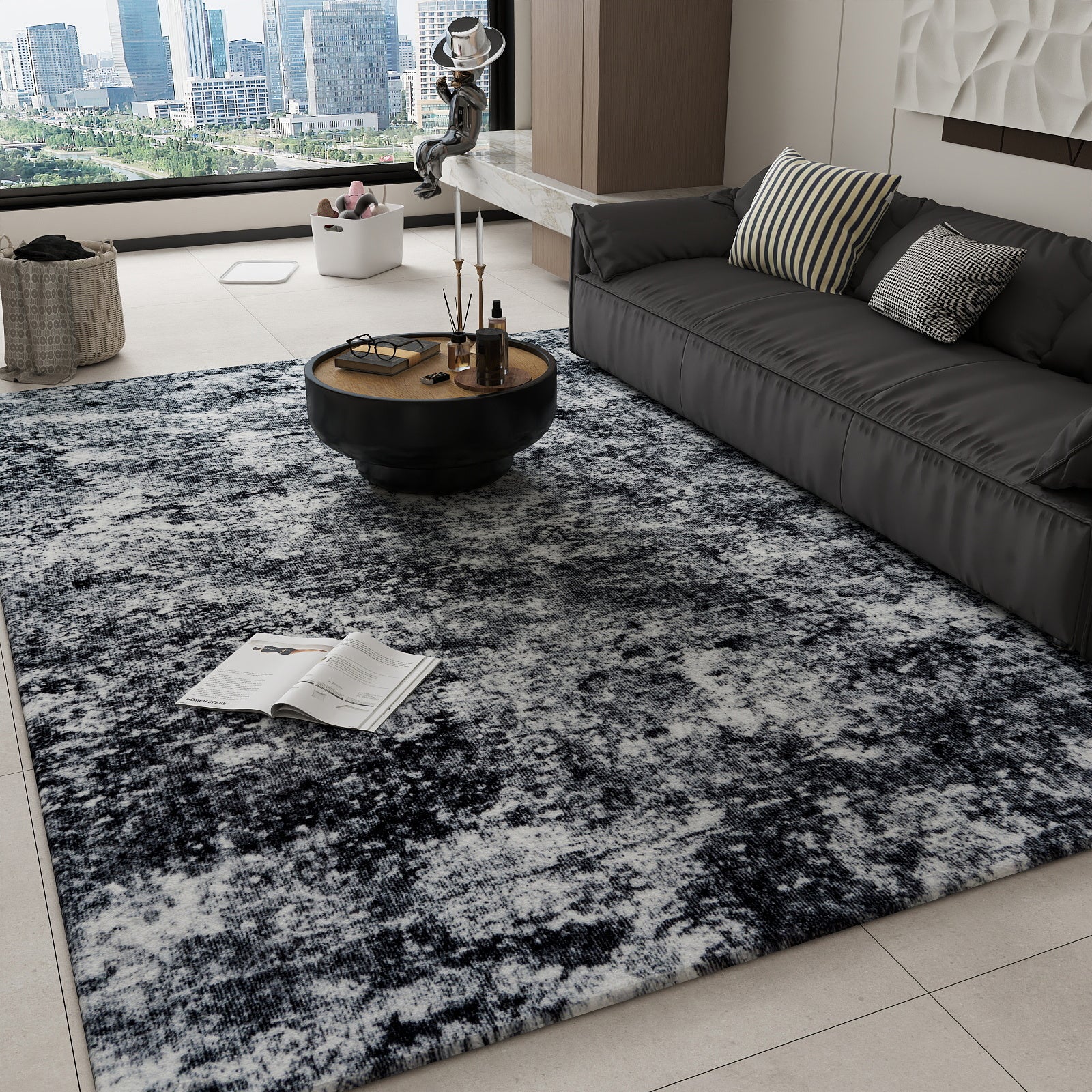 5x7ft Washable Vintage Area Rug, Thin Distressed Non-Slip Carpet for Living Room Bedroom, Kitchen Dining Room Decor