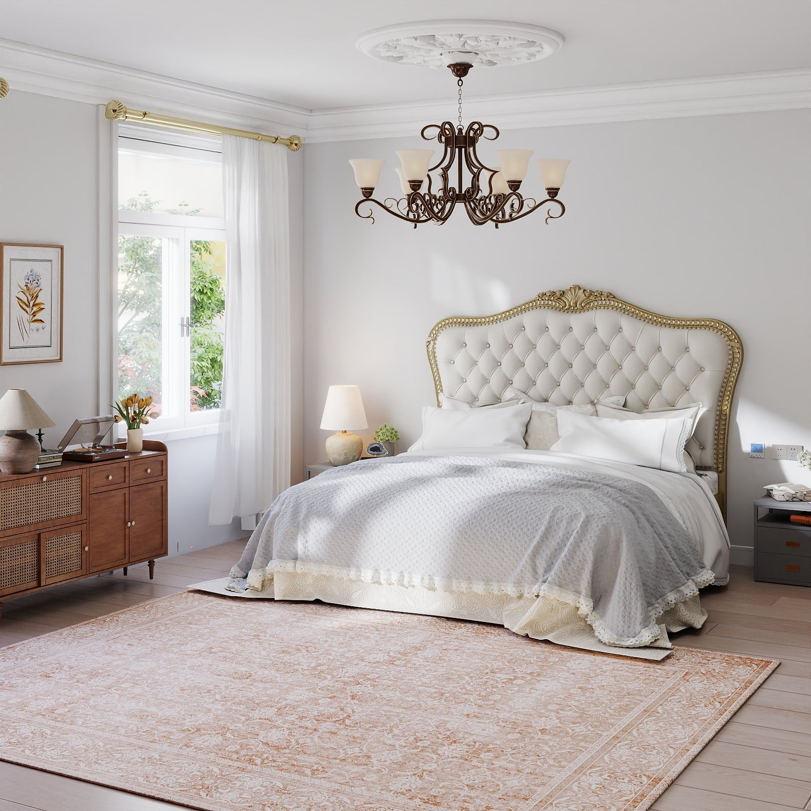 8x10 Washable Vintage Floral Area Rugs for Living Room, Soft Low Pile Non Slip Rug for Kitchen Laundry Room Playroom