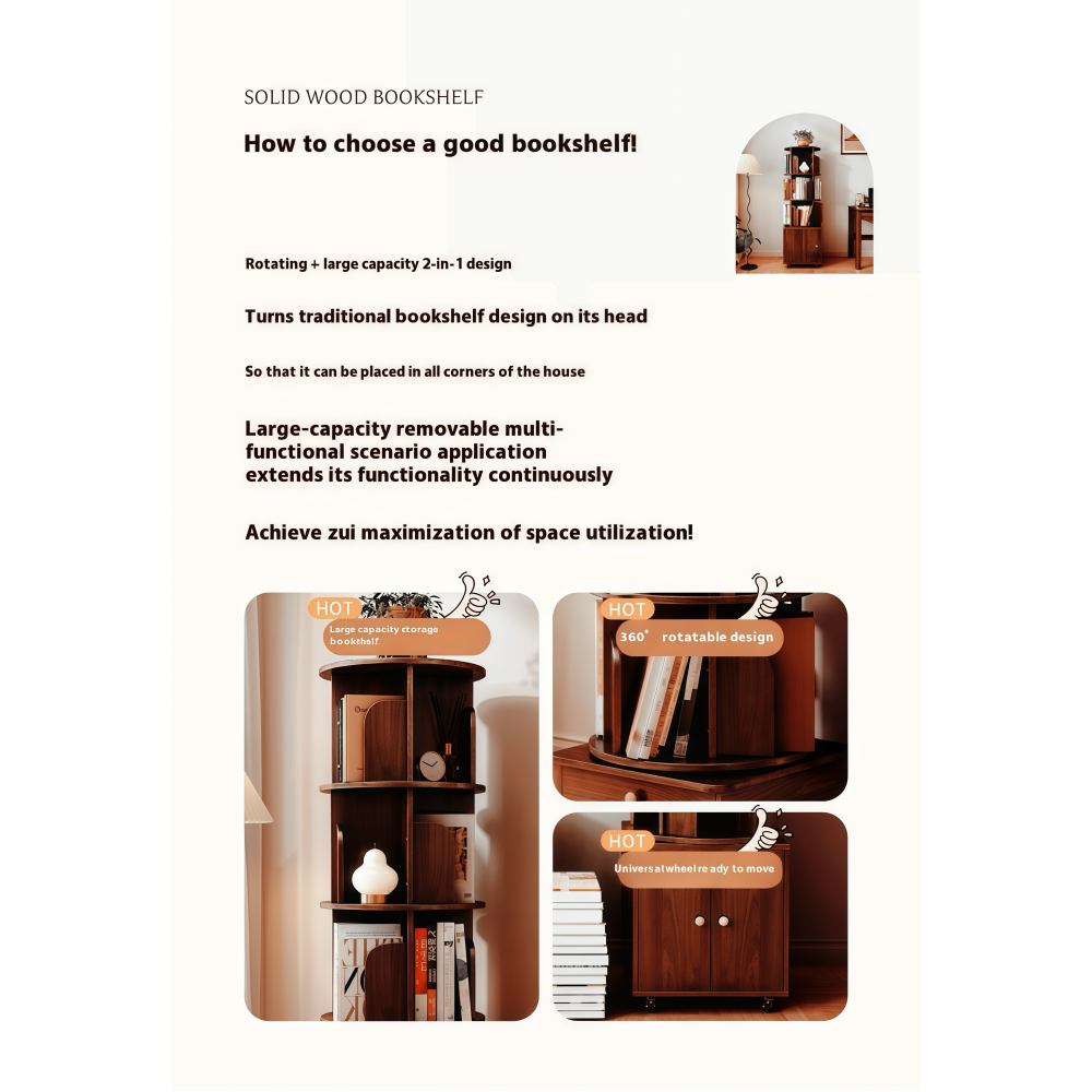 Chic Crate 360° Rotating 5-Tier Corner Bookshelf with Drawer, Narrow Floor Bookcase for Small Spaces