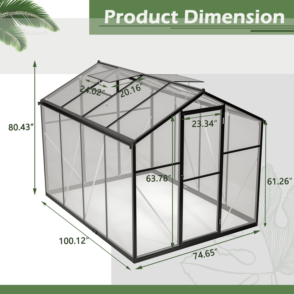 Outdoor Polycarbonate Greenhouse with Roof Vent, Quick-Setup Aluminum Walk-in for Garden Backyard