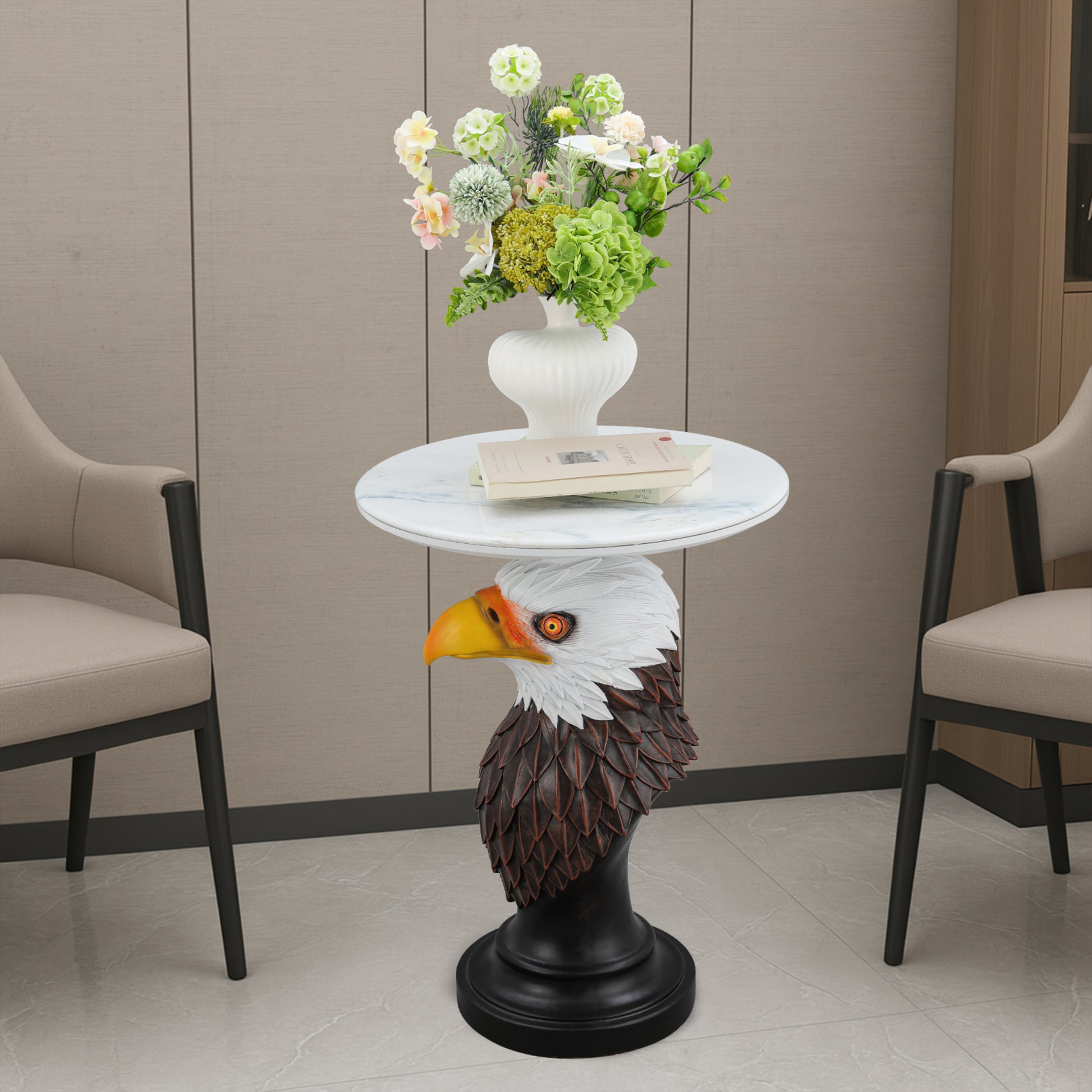 Eagle Head Accent Table, Animal Statue End Table for Living Room Home Decor