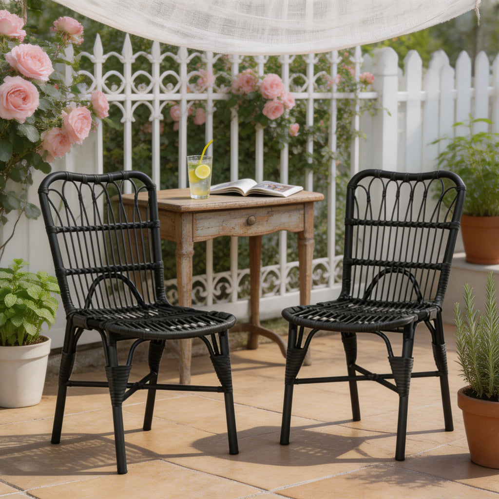 Outdoor PE Wicker Patio Dining Chairs Set of 2 Rattan Bistro Chairs for Backyard