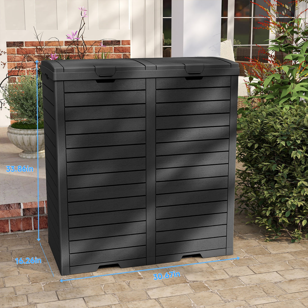 Outdoor Trash Bin, Resin Manual Lift Garbage & Recycling Storage Deck Box with Lid